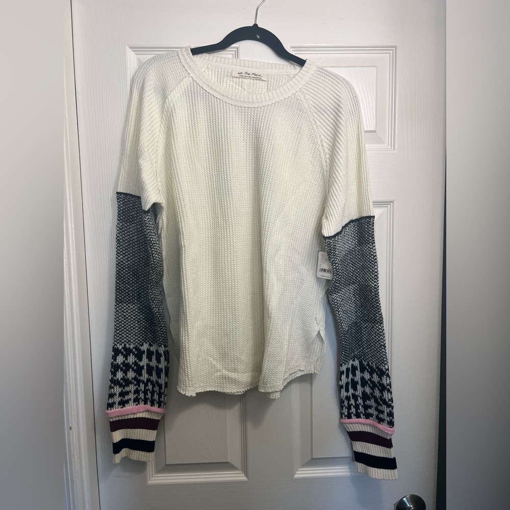 NWT | Free People Ivory Mixed Media Shirt | SZ L